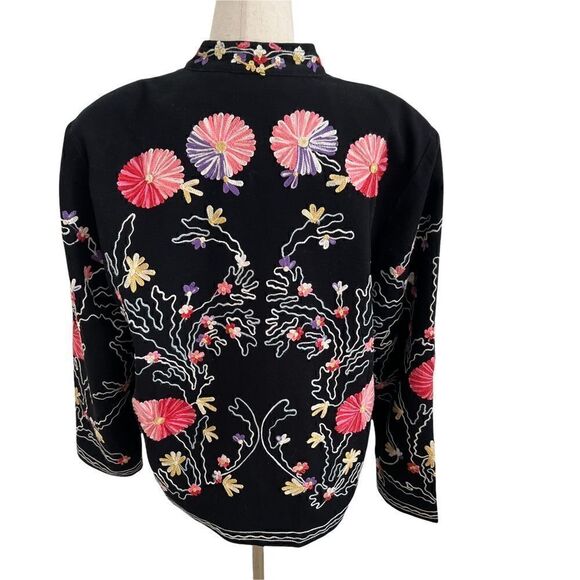 Vintage Drapers & Damon Embroidered Floral Mandarin Collar Black Jacket Petite M - Picture 6 of 9